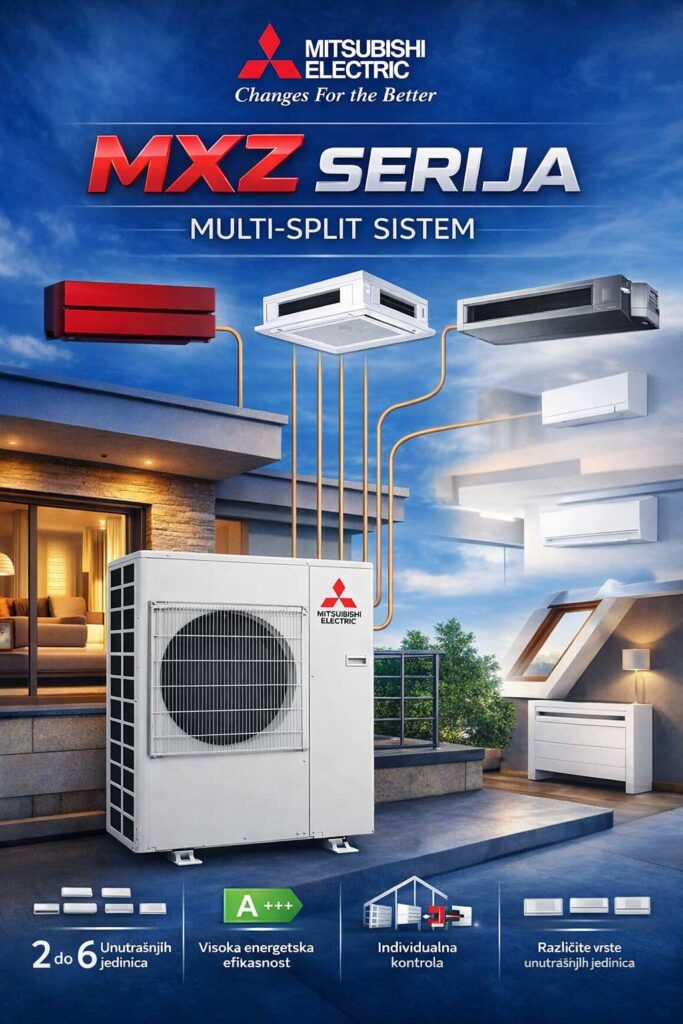MXZ serija spoljašnjih jedinica omogućava povezivanje 2 do 6 unutrašnjih jedinica na jednu spoljašnju jedinicu.
