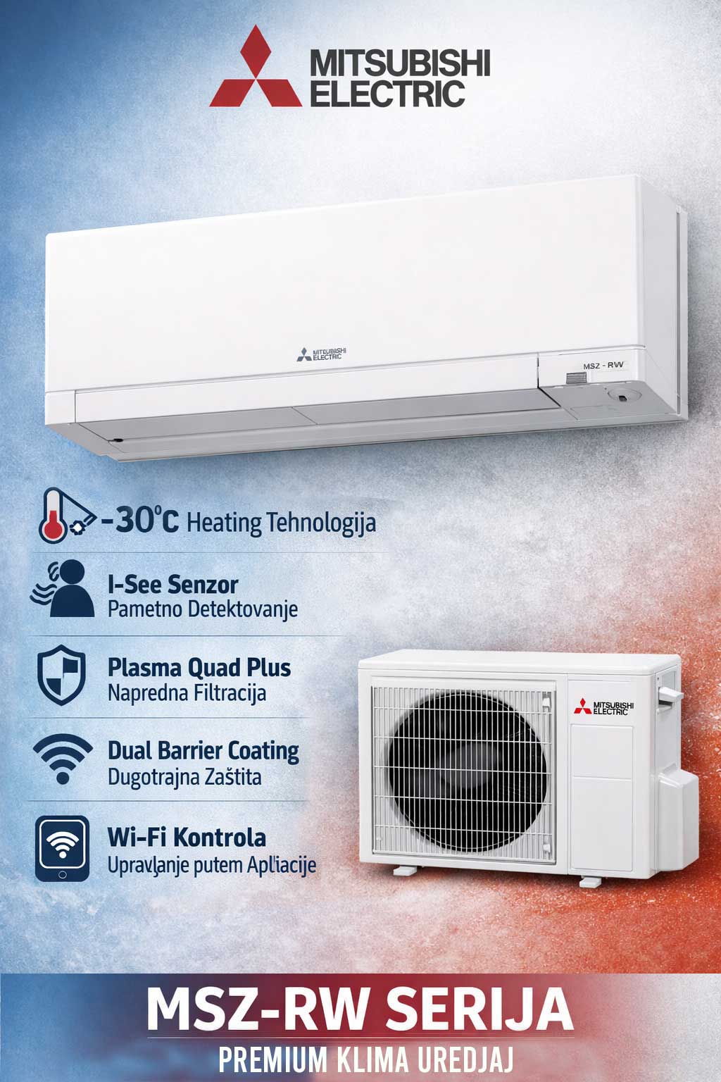 osigurava pouzdano grijanje čak i na vrlo niskim vanjskim temperaturama (do -30 °C).